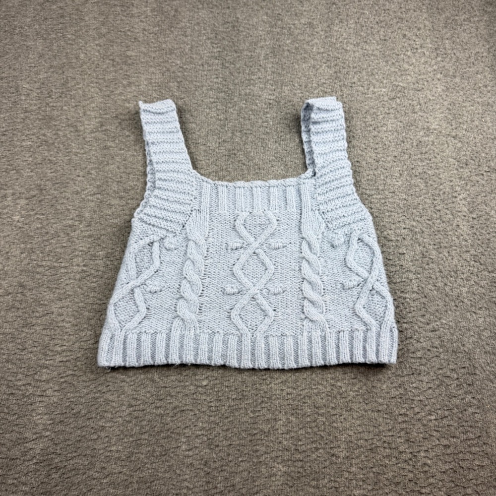 Kendall + Kylie Cable Knit‎ Sweater Tank Top Women's XS Blue Cropped Square Neck